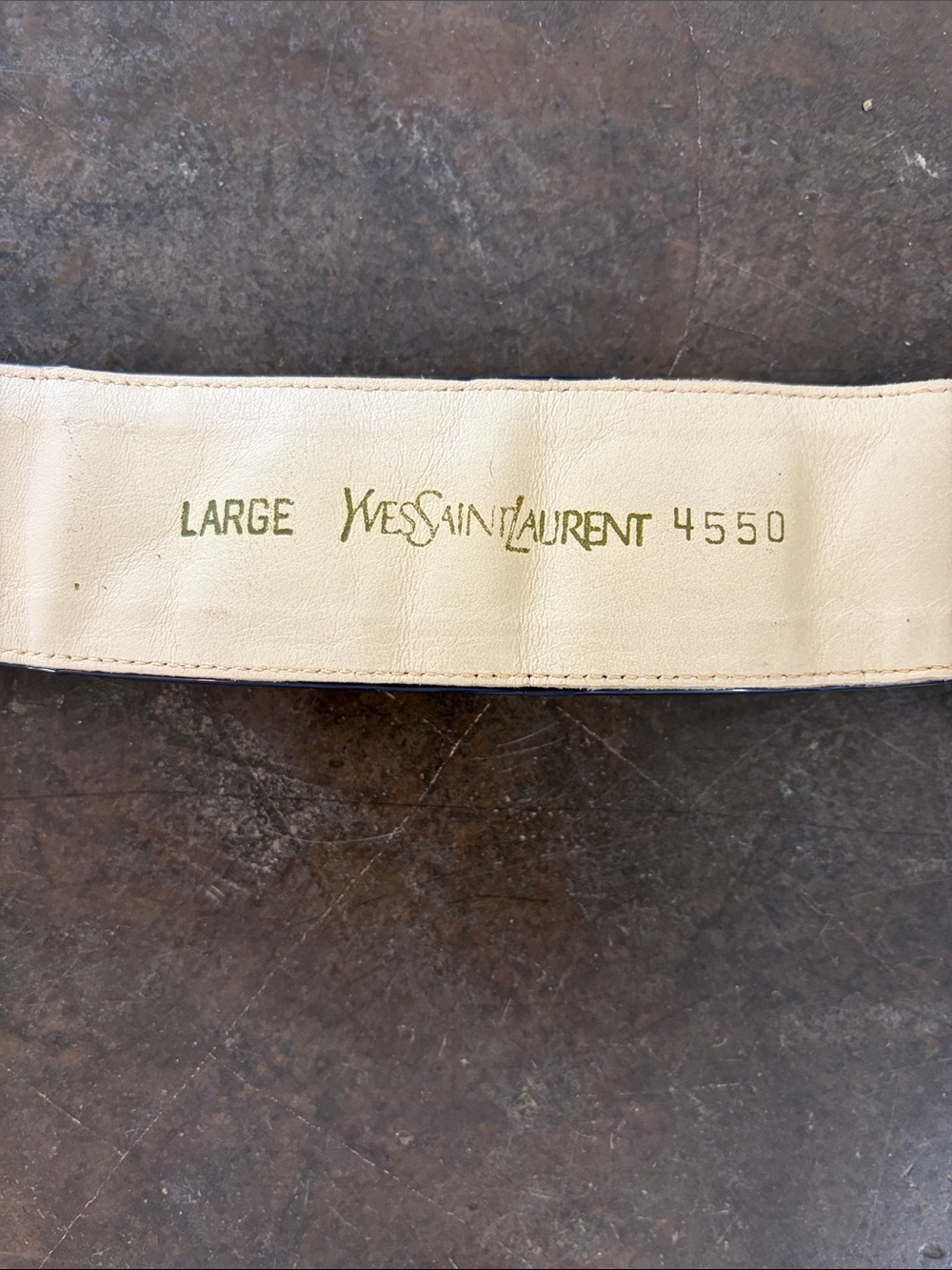 YSL Patent Navy Wide Belt with Beige Buckle - Picture 2 of 6